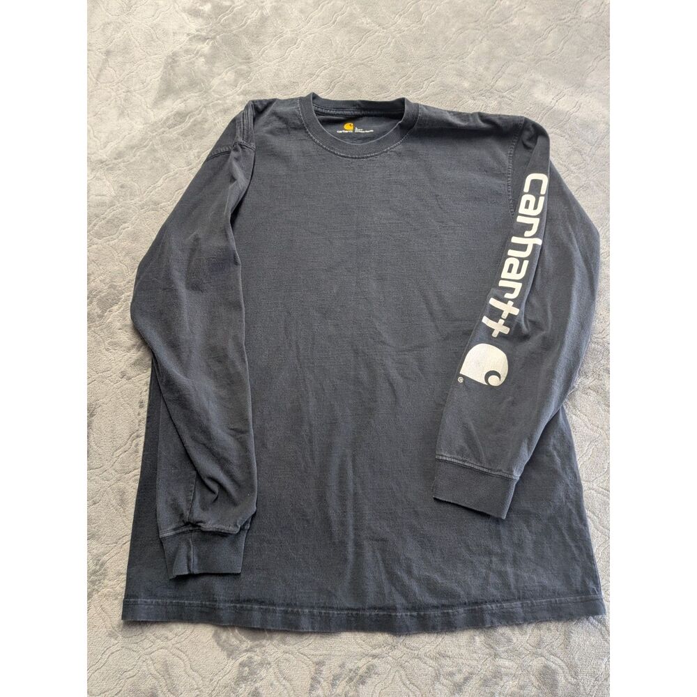 Carhartt Long Sleeve Logo Sleeve T Shirt Black Large L Workwear Graphic Tee